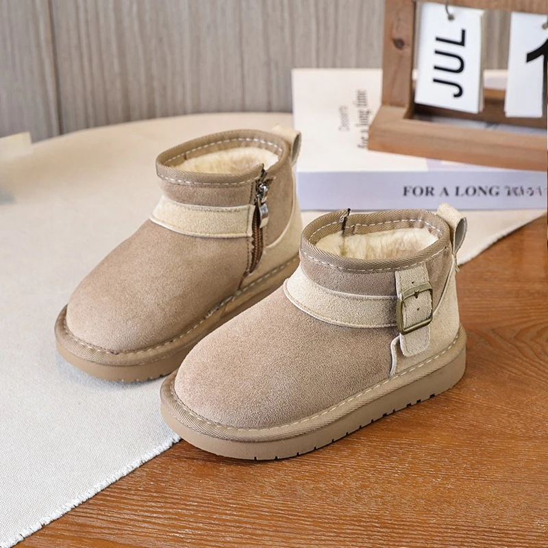 

Детские зимние ботинки, новые зимние простые детские модные ботильоны, повседневные хлопковые ботинки на платформе для девочек, теплые меховые нескользящие ботинки