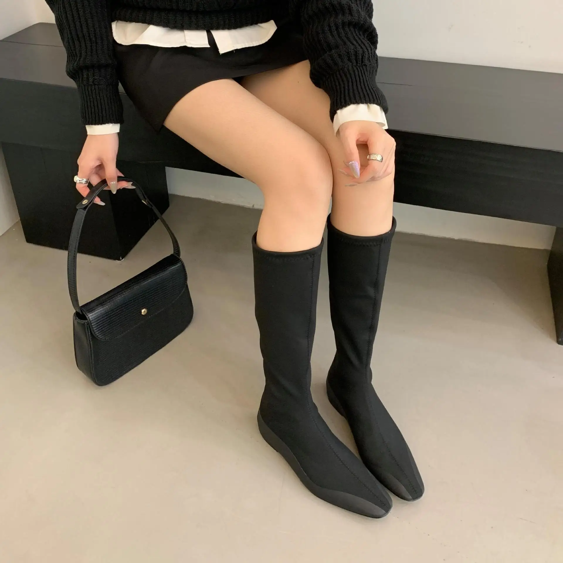 Woman Flat Boots Round Toe Autumn Shoes Sexy Thigh High Heels High Sexy Boots-Women Low Over-the-Knee Ankle 2024 Rubber Increas