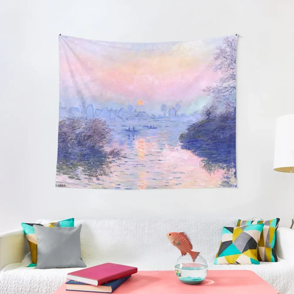 Claude Monet Sunset on the Seine at Lavacourt, Winter Effect Tapestry Cute Room Decor Art Mural Room Decor Tapestry