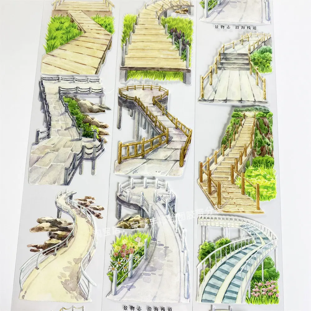 Washi Pet Tape A691 Coastal Plank Road Scenery Guardrail Antique Scrapbook Collage Diy Cards Sticker Diy Card
