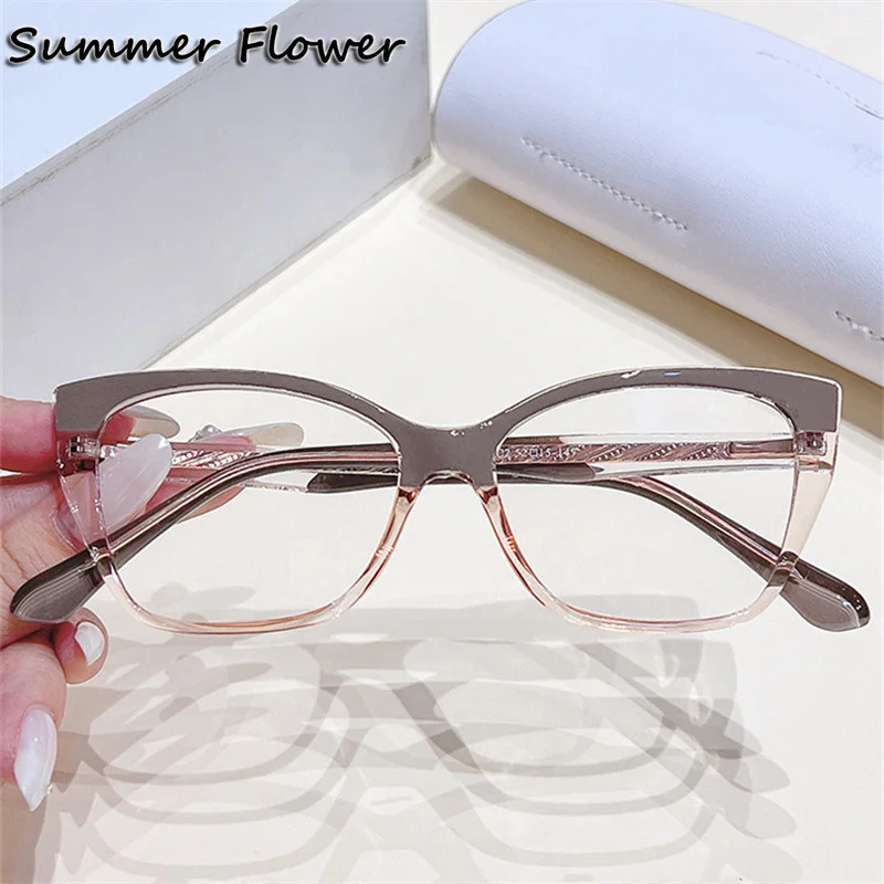 

Women Cat Eye Fashion Eyeglasses Elegant Durable Spring Hinge Flexible Glasses Gradient Clear Glasses Myopia Reading Glasses