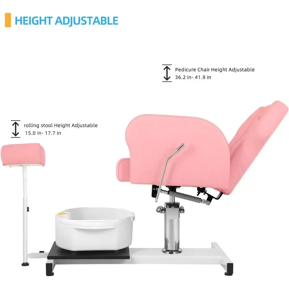 Reclining Pedicure Chair Station, 360° Rotation Hydraulic Adjustable Spa Pedicure Chair No Plumbing Unit Station