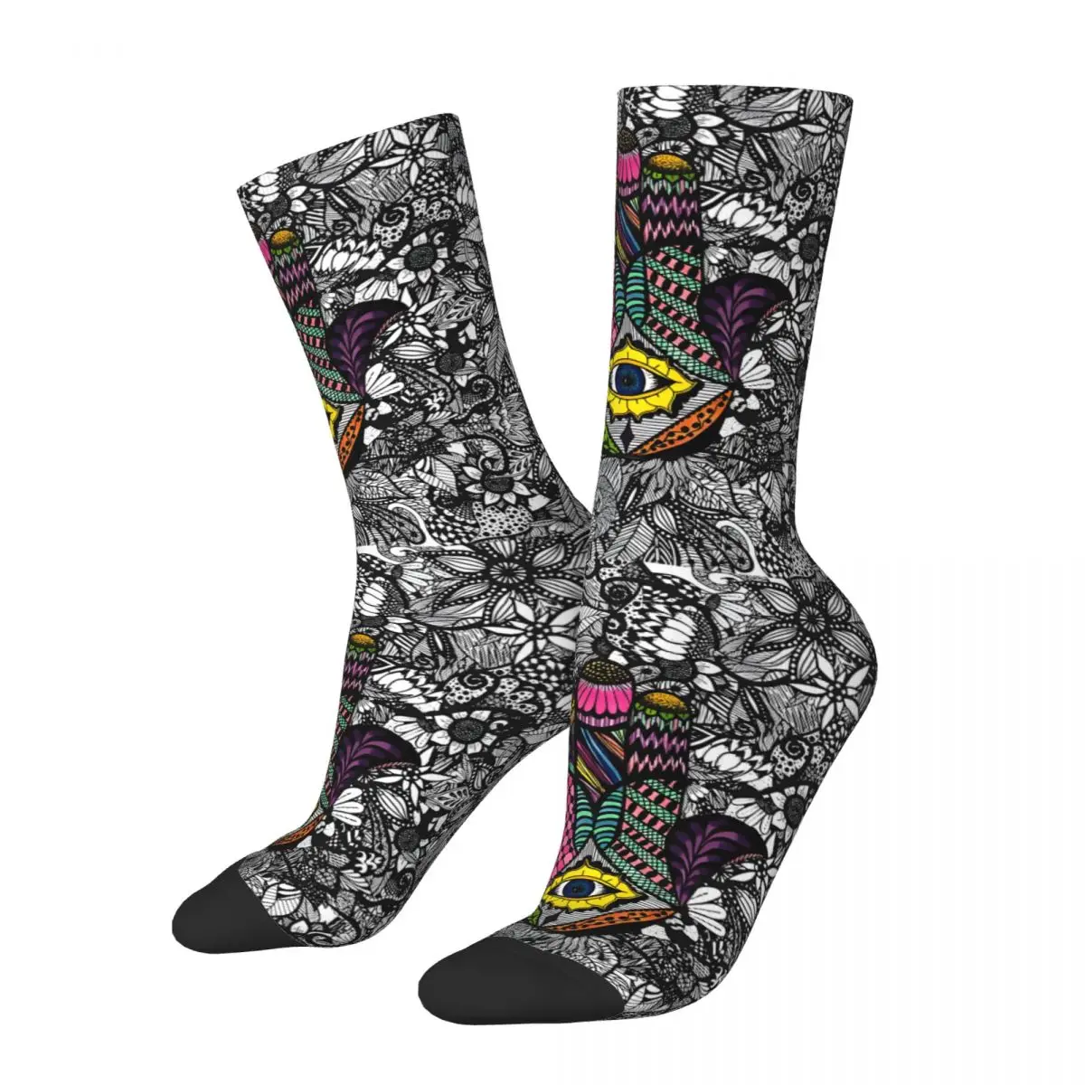 Funny Men's Socks Colorful Hand Drawn Hamsa Hand Retro Street Style Crazy Crew Sock Gift Pattern Printed