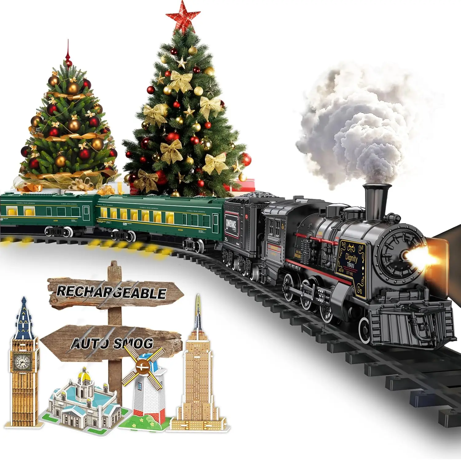 

Electric Train Sets for Boys Girls Metal Alloy Christmas Trains Toys Steam Locomotive, Passenger Carriages, Tracks, Light & Soun