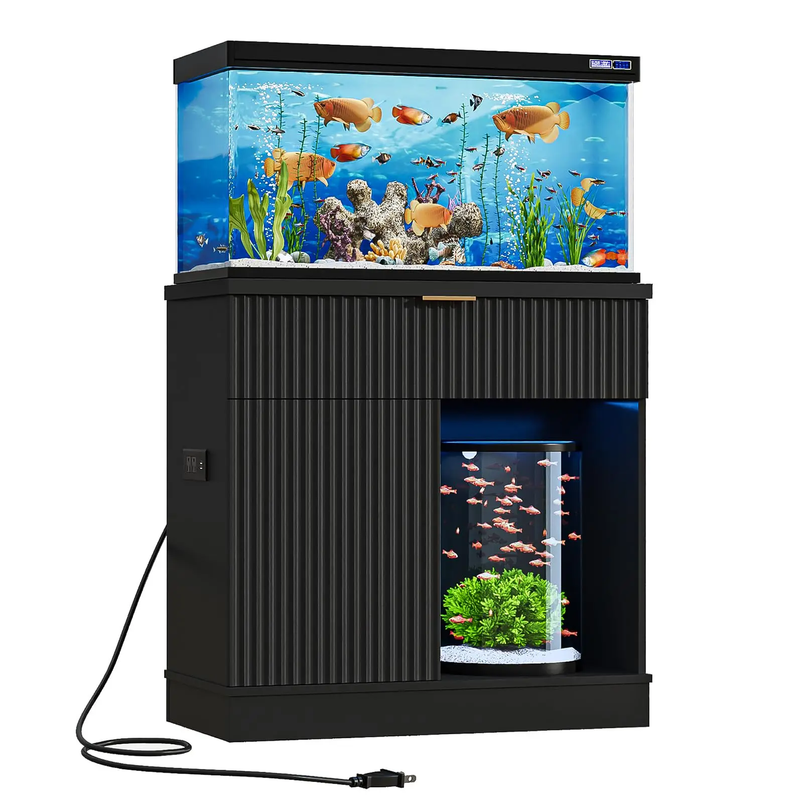 20-29 Gallon Fish Tank Stand with Power Outlet & Drawers, Black