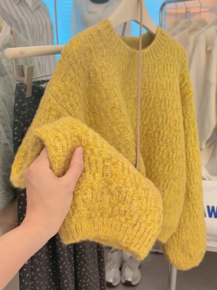 Желтый вязаный свободный женский свитер, осень-зима, теплая внутренняя одежда, модный топ Turtlene Ciwalk Long Sve