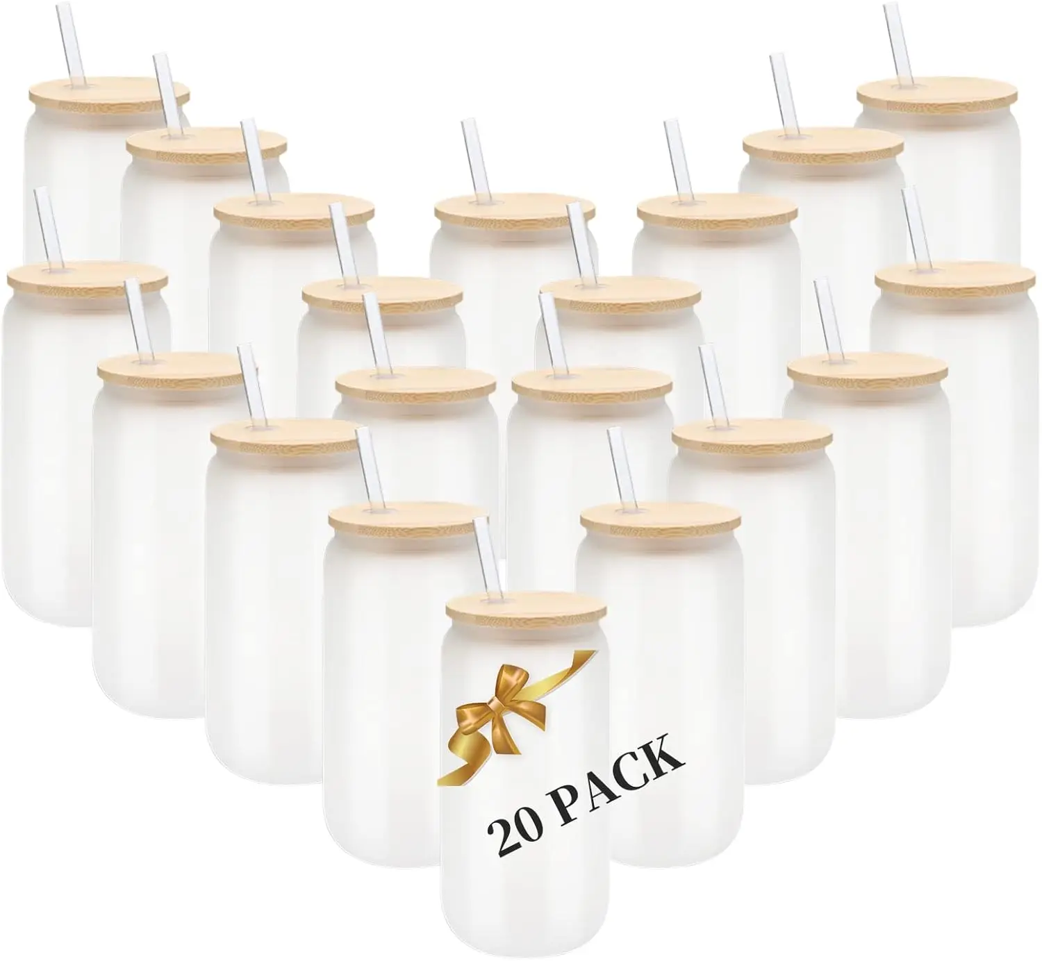 

Набор из 20 сублимационных стаканов для пива с бамбуковыми крышками, боросиликатные стаканы для напитков своими руками, 16 унций