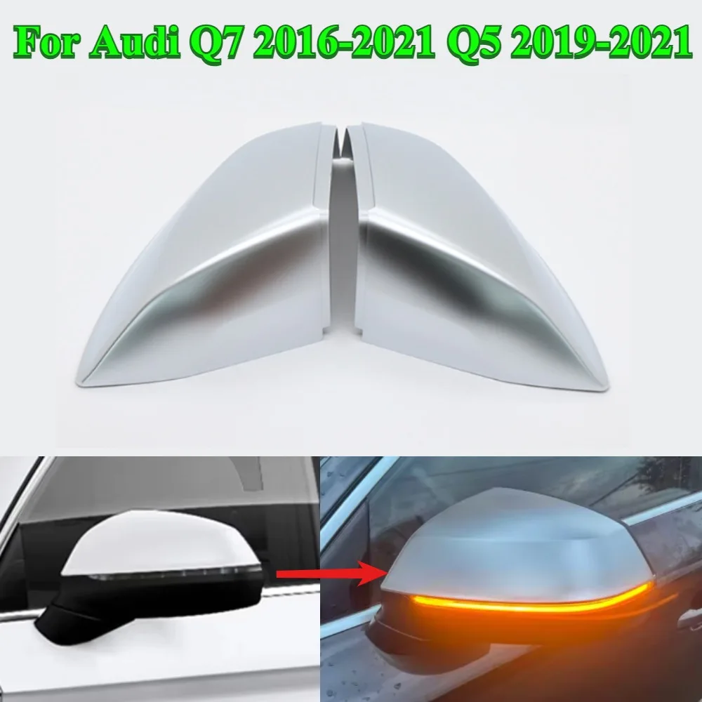 2pcs Sliver Matte Chrome Cap Accessories Styling Rearview Side Mirror Covers for Audi Q7 2016-2021 Q5 2019-2021
