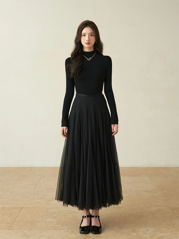 

Комплект ChillCozy: вязаная юбка с высокой талией из шерстяной смеси и элегантный черно-белый модный комплект Odin