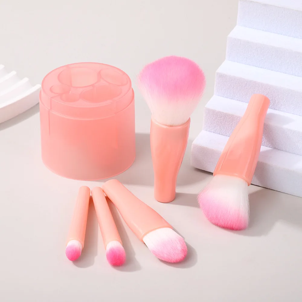 Juego de brochas de maquillaje profesional de 5 piezas con mango de antorcha y cubo de almacenamiento |   Cerdas de nailon veganas para mezclar bases, contorno,