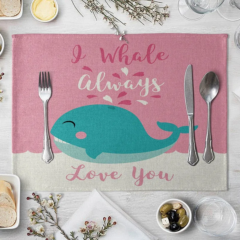 4pc/8pc Children\'s Cute Animal Style Pattern Placemat Cotton Linen Fabric Table Mats Family Dinner Tableware Kitchen Table Mat