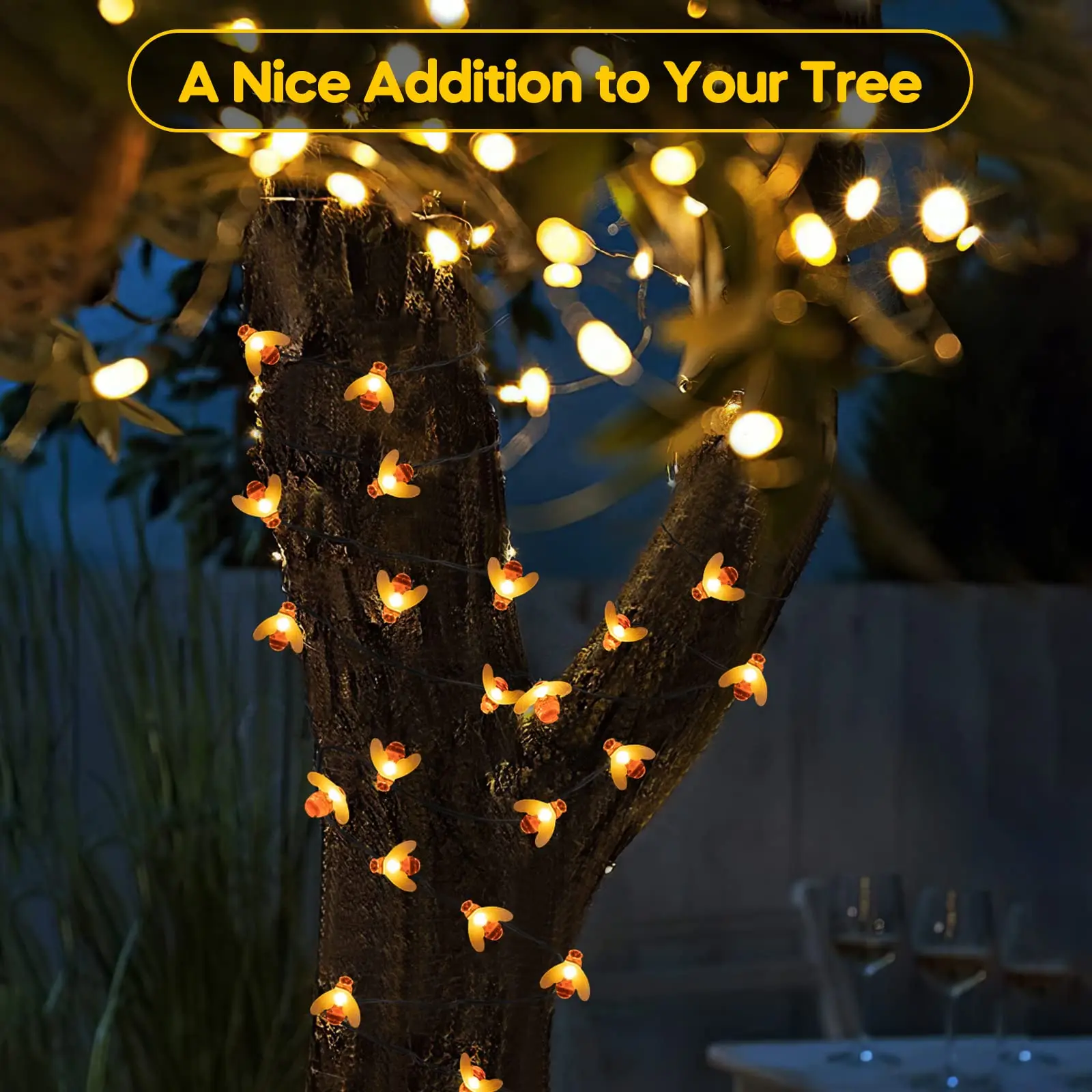 Bee Solar Garden String Lights 16FT 20LED Waterproof Simulation Honey Bees Outdoor Light for Garden Patio Yard Lawn Decor Garden