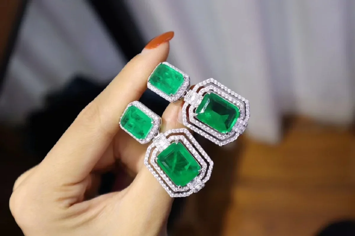 

Ruif Special Luxury 925 Silver Lab Create Emerald Earrings for Women Platinum Plating High Jewerly Important Occasion