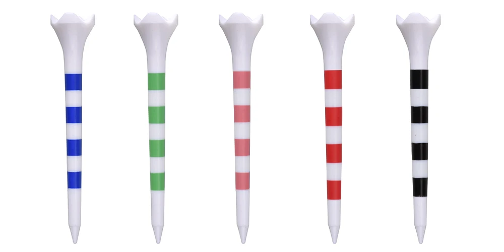 Neue 20 teile/beutel Kunststoff Golf Tees Mit Rot/Schwarz/Blau/Rosa/Grün Streifen Mark Skala 70/83mm 2 Größe Bunte Golf Ball Halter – Detail 1