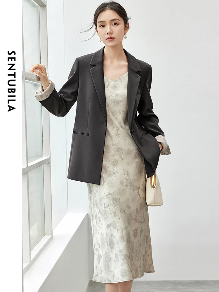 

SENTUBILA Blazer and Dress 2 Piece Set Women Elegant Dress Suit 2024 Autumn Slip Dress Outfits New In Matching Sets 143Z56359