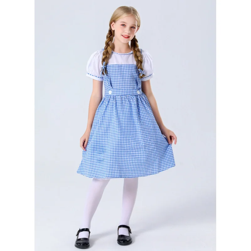 فستان وصيفة الهالوين الأزرق مع رباط شعر للفتيات ، بذلة لطيفة ، حفلة موسيقية أوكتوبرفيست