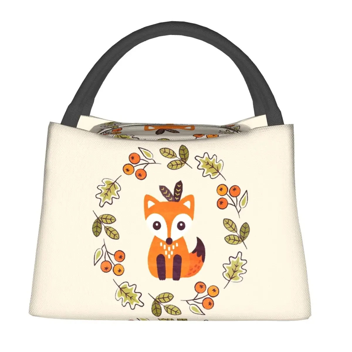 Little Fox With Autumn Berries Insulated Lunch Bag for Women Kids Portable Food Boxes Thermal Lunch Box Tote