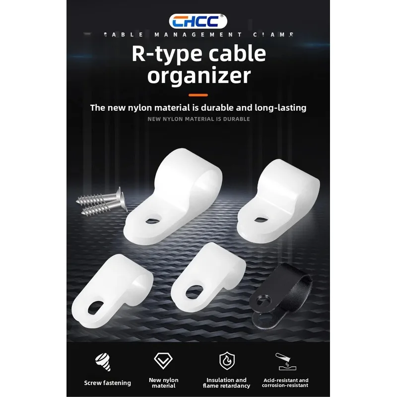 R5.3-R10.4 100Pcs R-Type Nylon Cable Clamps Wire Clips Snap Fasteners 94V-2 Flame Retardant for Electrical Cable Management