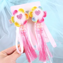 Cute tassel pearl flower hair clip for little girls