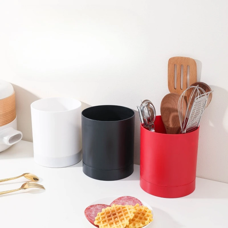 Hot Kitchen Tableware Storage Bucket Utensil Holder Cutlery Drainer Plastic Chopstick Spoon Storage Rack 360-degree Rotatable