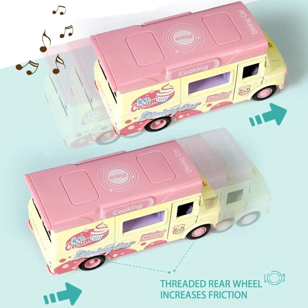 Toys Burger Bus Food Truck Bright Colors with Music Light Ice Cream Car Model Exquisite Vehicle Pull Back Car Children Gift