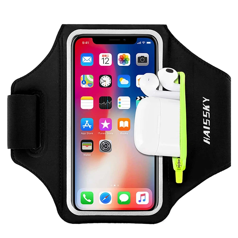 HAISSKY Running Sport Armbands For iPhone 16 15 14 13 12 Pro Max 14 Plus Samsung S24 Ultra Zipper Arm Bag Case For AirPods Pro 3