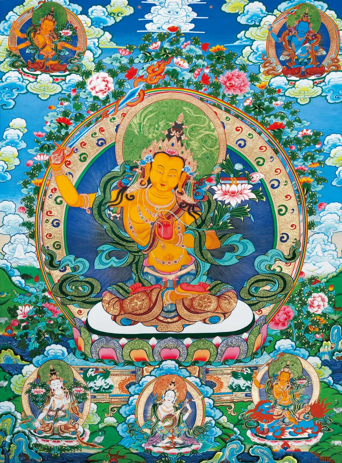 

Manjushri Thangka,Gandhanra тибетское искусство, печать Жикле и ручная оправа, 47 × 32 дюйма