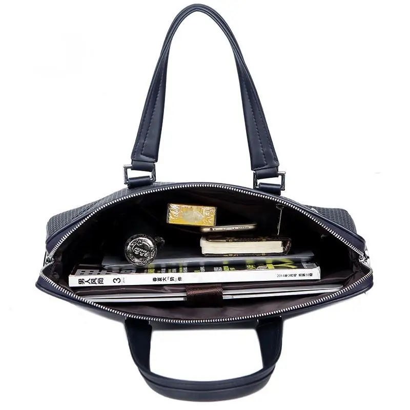 Briefcase Embossed Cross Pattern Men's Handheld Business Shoulder Crossbody Messenger Luxury Brief Genuine Leather Men Bag