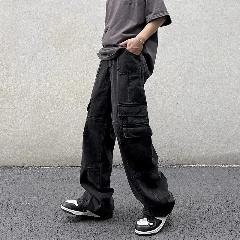 Jeans à jambe droite rétro pour hommes et femmes, pantalons déFlexjaponais, pantalons de travail multi-poches, pantalons amples décontractés, hip-hop tendance, rue, y2k