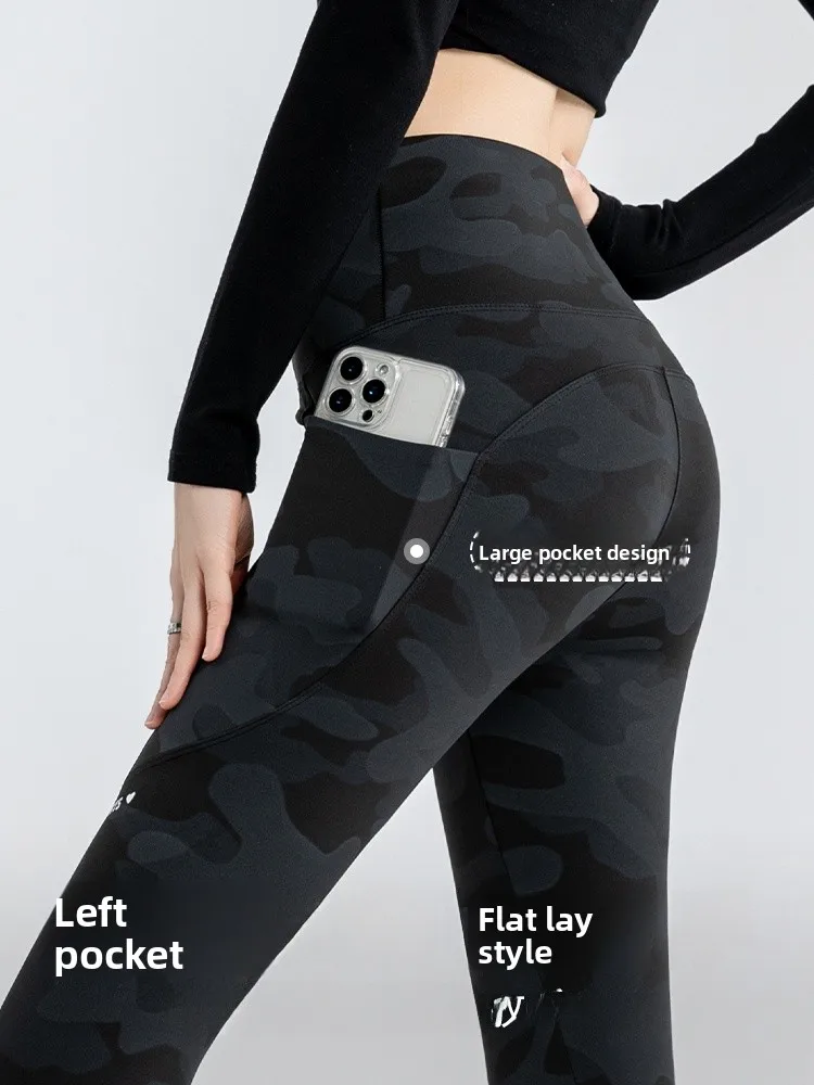 High Waist Camouflage Yoga Pants Women's Spring Autumn Wear Outdoor Base Layer Pants ark ket Design Tummy Control Butt L...