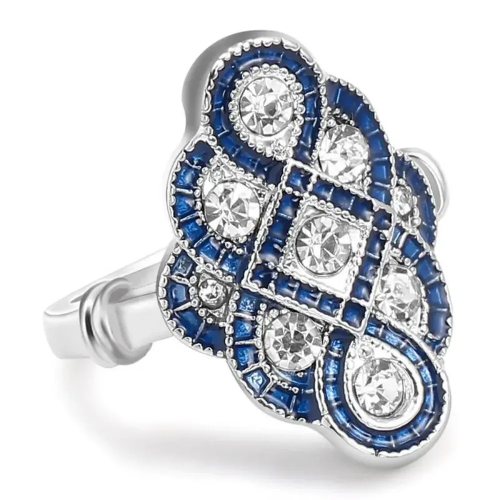 Exquisite Court Style Stereo Hollowed Blue Enamel Inlaid 5A Zircon Chinese Knot Rings for Women Luxury Banquet Jewelry Gifts