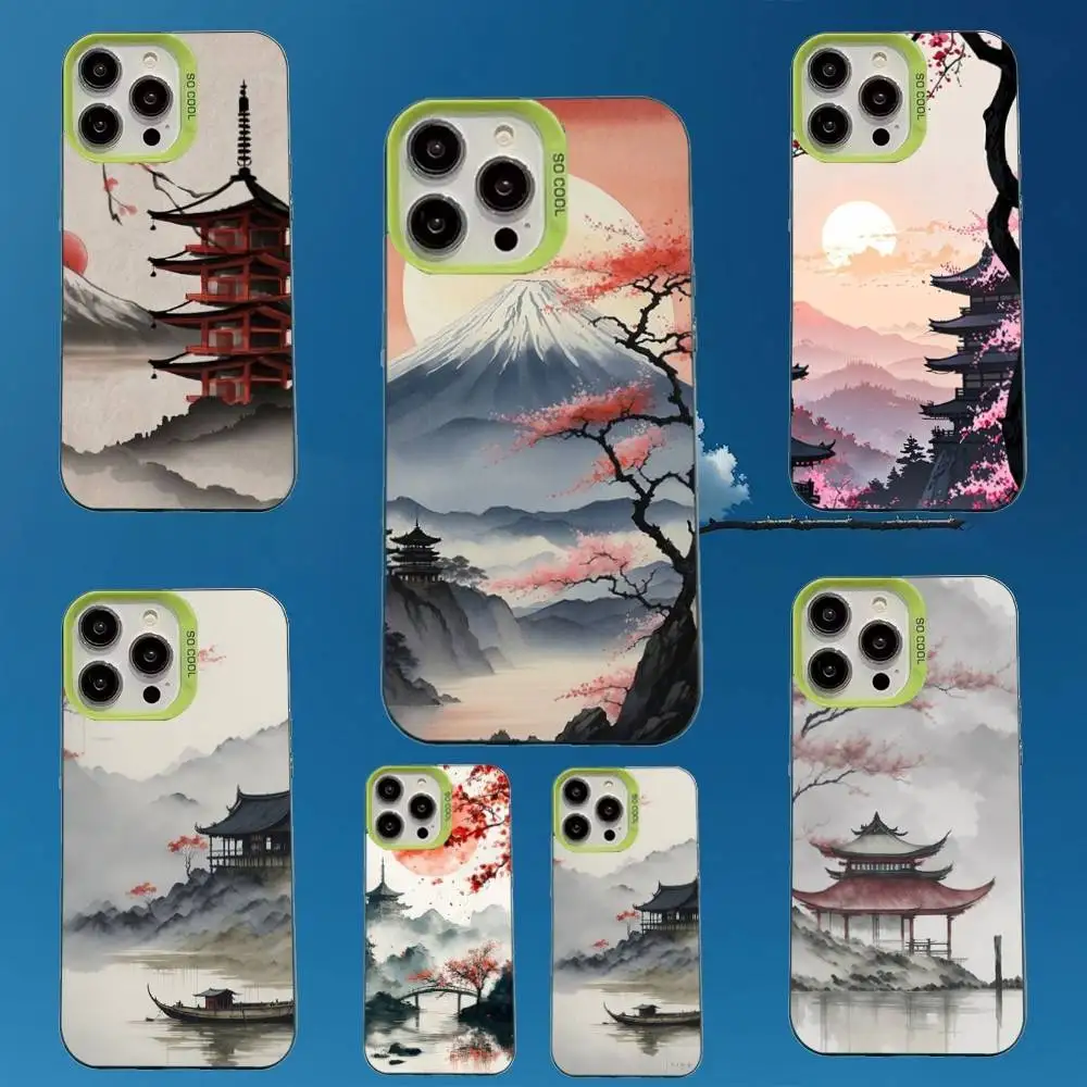 

Japanese Aesthetic Mount Fuji Phone Case For iPhone 16,15,14,13,12,11,Pro,Max,Plus,Mini,XS,SE Anti Fall Green Matte Hard Bumper