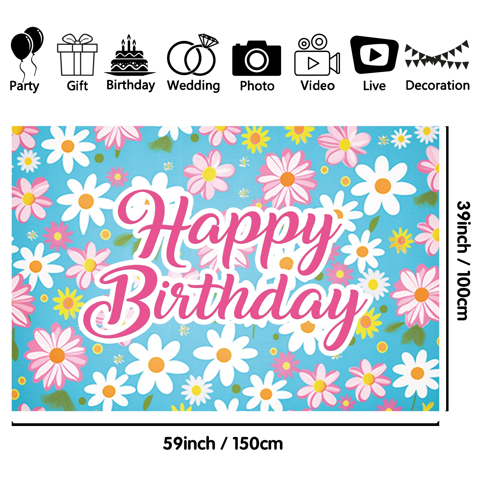 1PCS 100x150cm Happy Birthday(16) Theme Backdrop,Photography Background,Used To Gifts,Activities Or Other Party Decoration