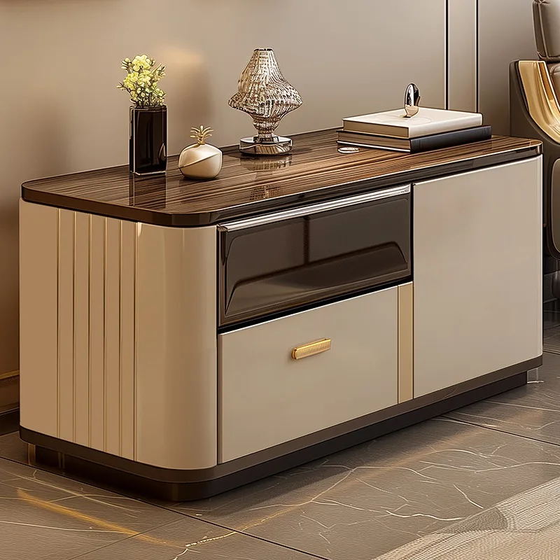 Medieval sofa side cabinet narrow side rock slab cream wind living room corner several high cabinets wooden countertop storage