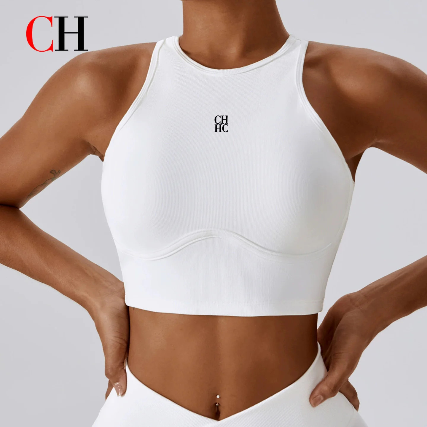 CH Anti-shock High-strength Running Fitness Sports Tank Top Ribbed Hollow-out Beautiful Back Tight Yoga Bra