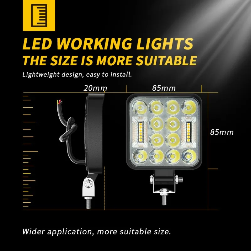 4pcs Car Led Work Light 3 Inch 12W 24pcs Engineering Forklift Lighting Auxiliary Light Motorcycle External Light 6000K