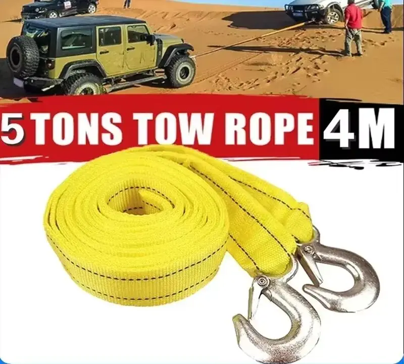Car Tow Cable Heavy Duty 5 Ton Trailer Rope Towing Pull Rope Strap Hooks Van Road Recovery Car Accessories
