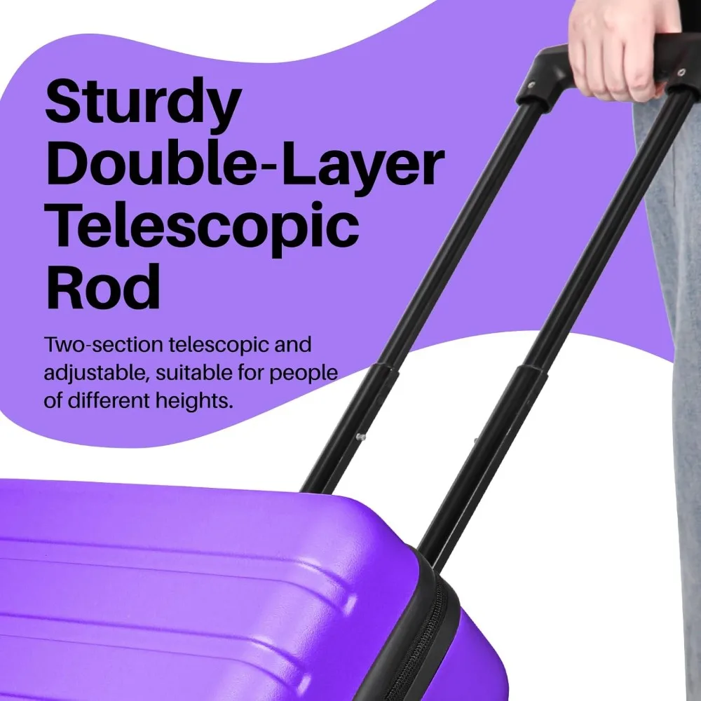 حقيبة ABS صلبة خفيفة الوزن مع منفذ USB وقفل TSA وعجلات - أرجواني بنفسجي، مقاس 28 بوصة