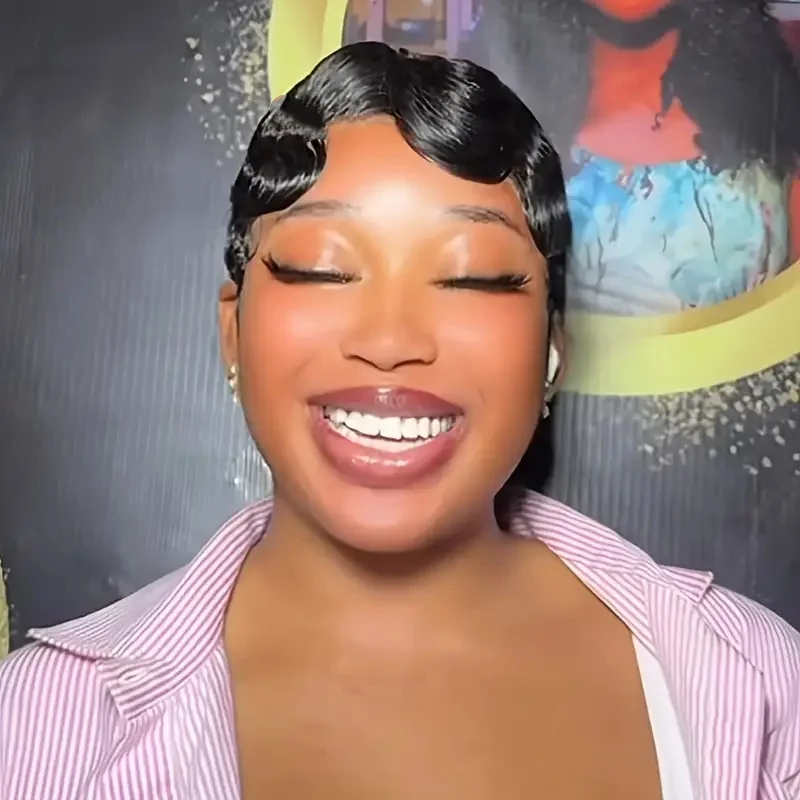 วิกผมทรงพิกซี่คัท ผมมนุษย์แท้ ลอนนิ้วสั้น ผลิตด้วยเครื่องจักรทั้งหัว สำหรับผู้หญิง ดูเป็นธรรมชาติ