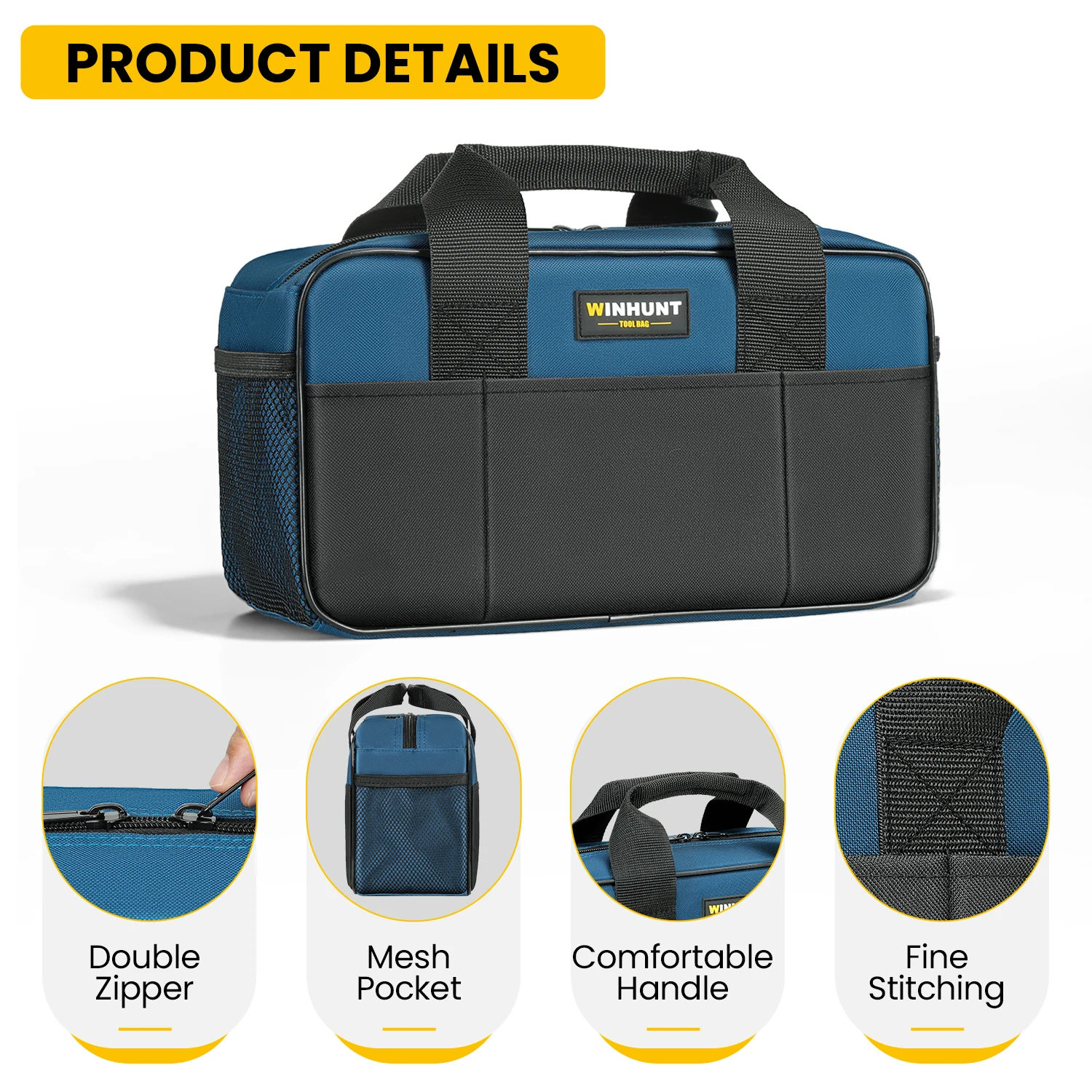 Tool Bag, Heavy Duty Storage Organizer with Multiple Pockets, 14 Inch Small Tool Tote Bag, Wide Mouth For Man/Woman