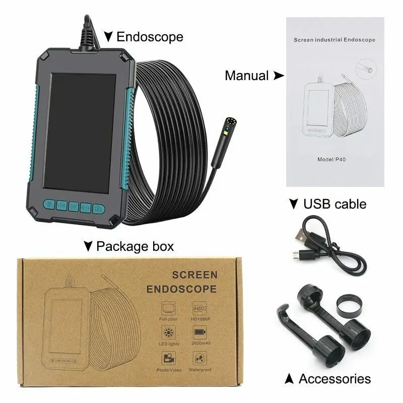 New industrial endoscope 4.3-inch high-definition 8mm dual lens 1080P borescope handheld 8+1 LED waterproof IP68 endoscope