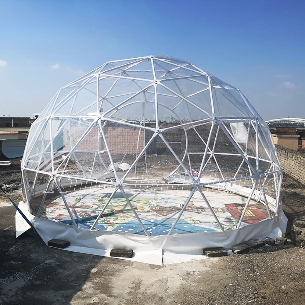 

Geodesic Dome Tents Glamping Hotel 4m Diameter Transparent PVC Steel Frame Open-air Stargazing Restaurant Tent