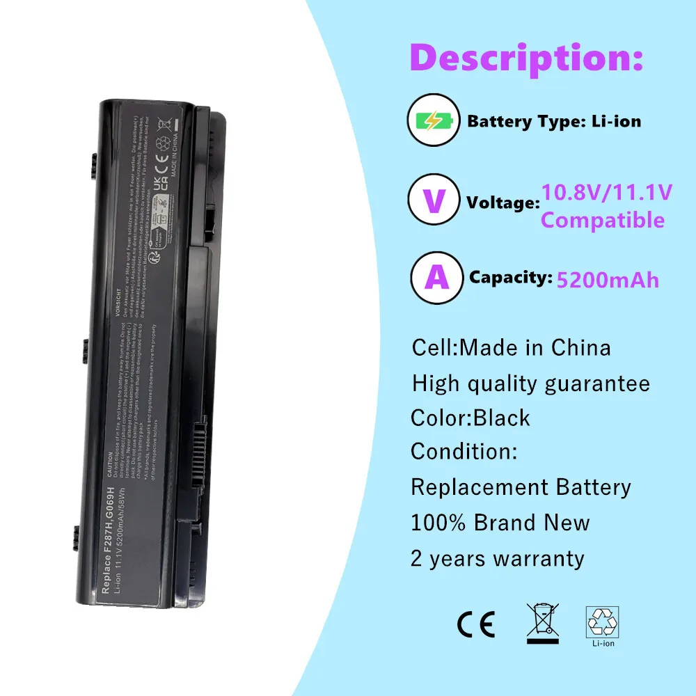 Laptop Battery For Dell Vostro 1014 1015 1088 A840 A860 For Inspiron 1410 F286H F287F F287H G066H G069H PP37L PP38L batteies