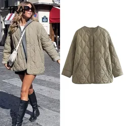 TRAF-chaqueta acolchada de manga larga para mujer, prendas de vestir exteriores con cuello redondo, elegante, de diseñador de lujo, tendencia de otoño e invierno, 2023