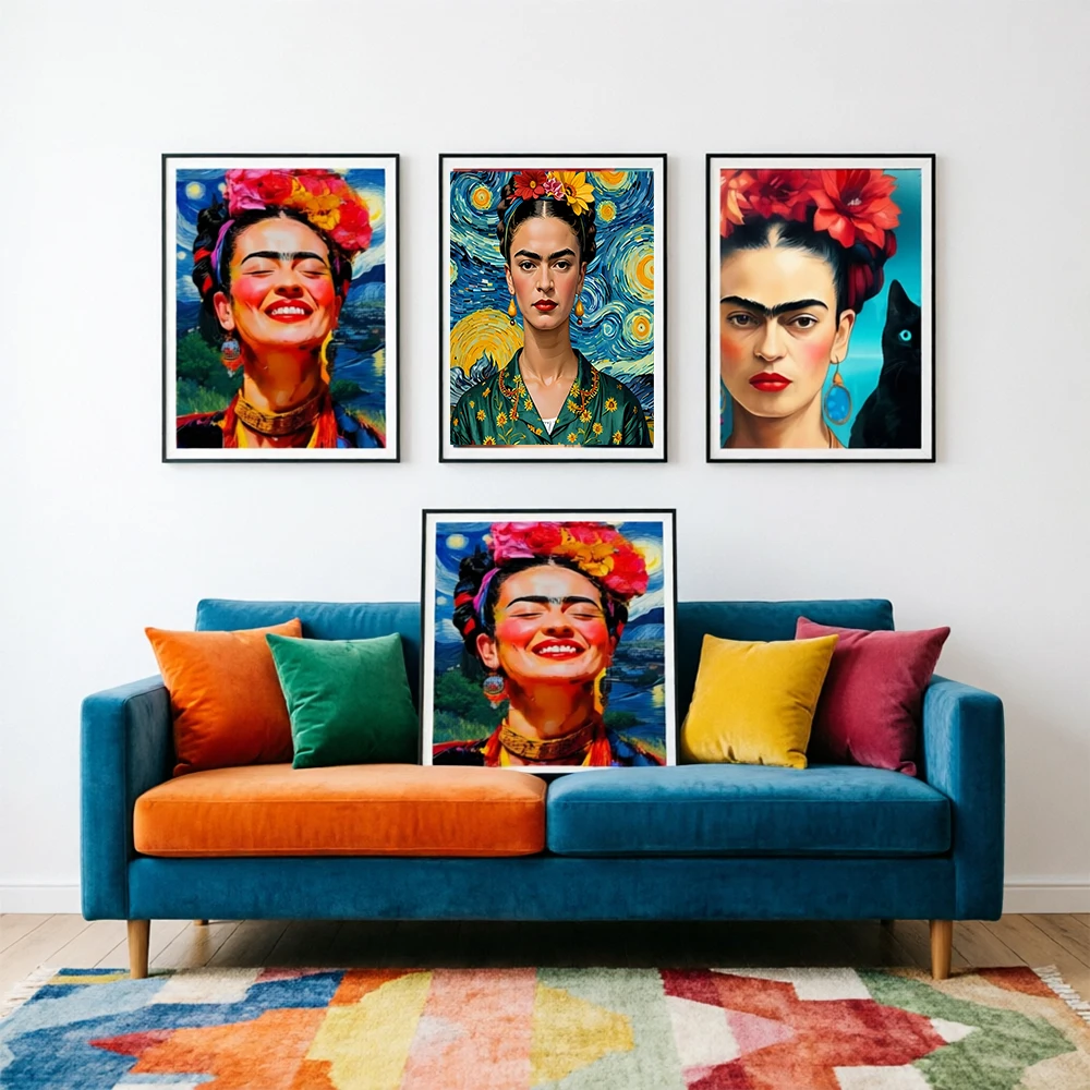 Peinture murale amovible d'artiste mexicaine F-Frida K-Kahlo pour salon – Affiche d'art, décalcomanie décorative pour la maison