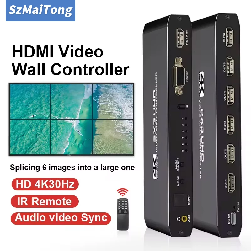 

Настенный видеоконтроллер 2x3 HDMI, 4K, 2x3, 2x2, 2x1, 1x2, 3x2, настенный видеопроцессор с 6 экранами для сшивания с приставкой для сшивания аудио и ТВ