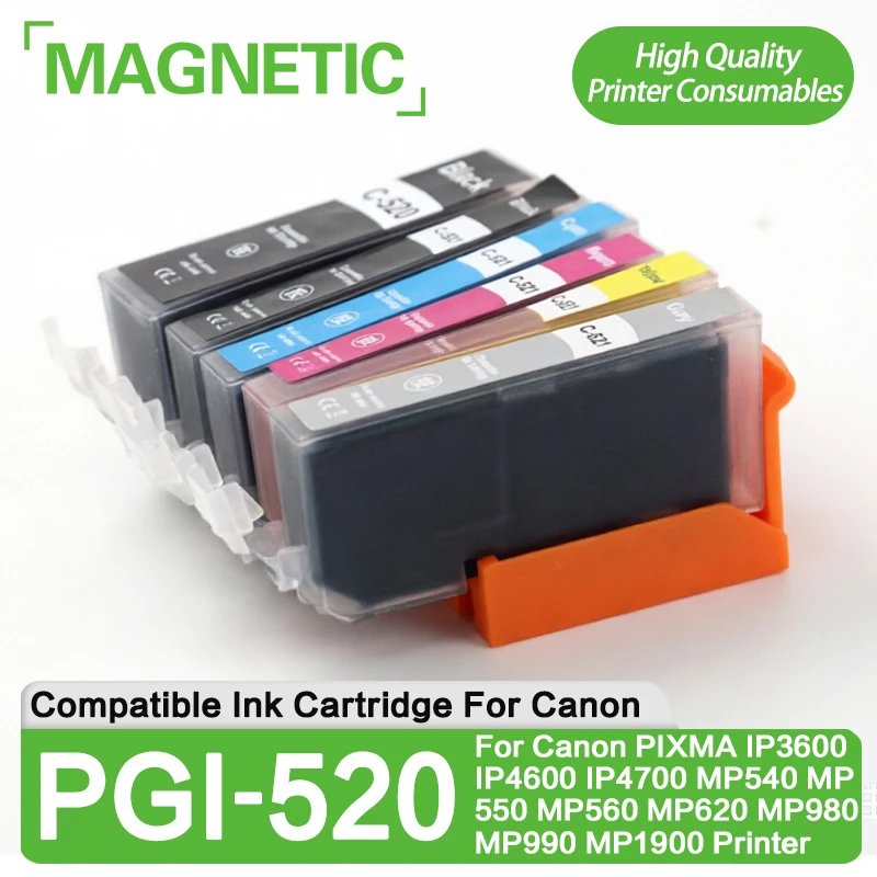 PGI-520 CLI-521 520 521XL Ink Cartridge Compatible For Canon PIXMA IP3600 IP4600 IP4700 MP540 MP550 MP560 MP620 MP980 Printer