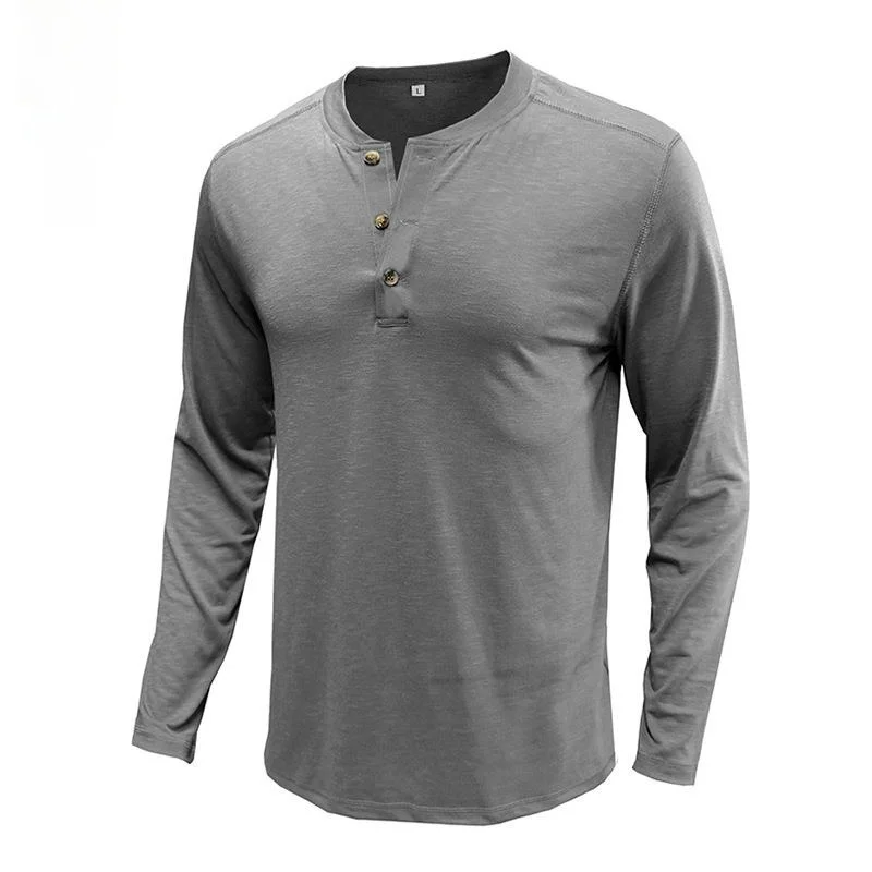 

Мужская футболка Long Sve irt на пуговицах, облегающая хлопковая базовая одежда, повседневная удобная базовая футболка цвета на каждый день