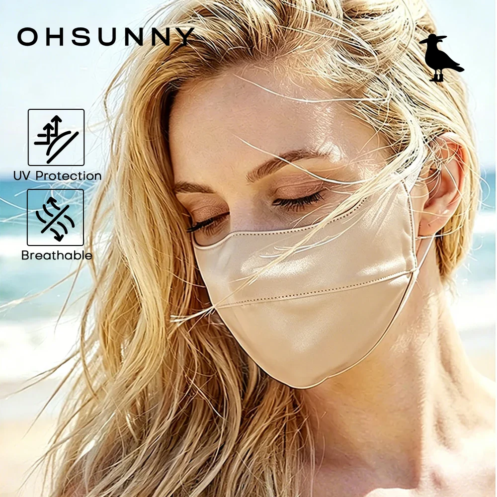

OHSUNNY Double-Layer Silk Sun Protection Face Mask Natural Silk Breathable Face Cover UPF 400+ Women's Outdoor Anti UV Maks