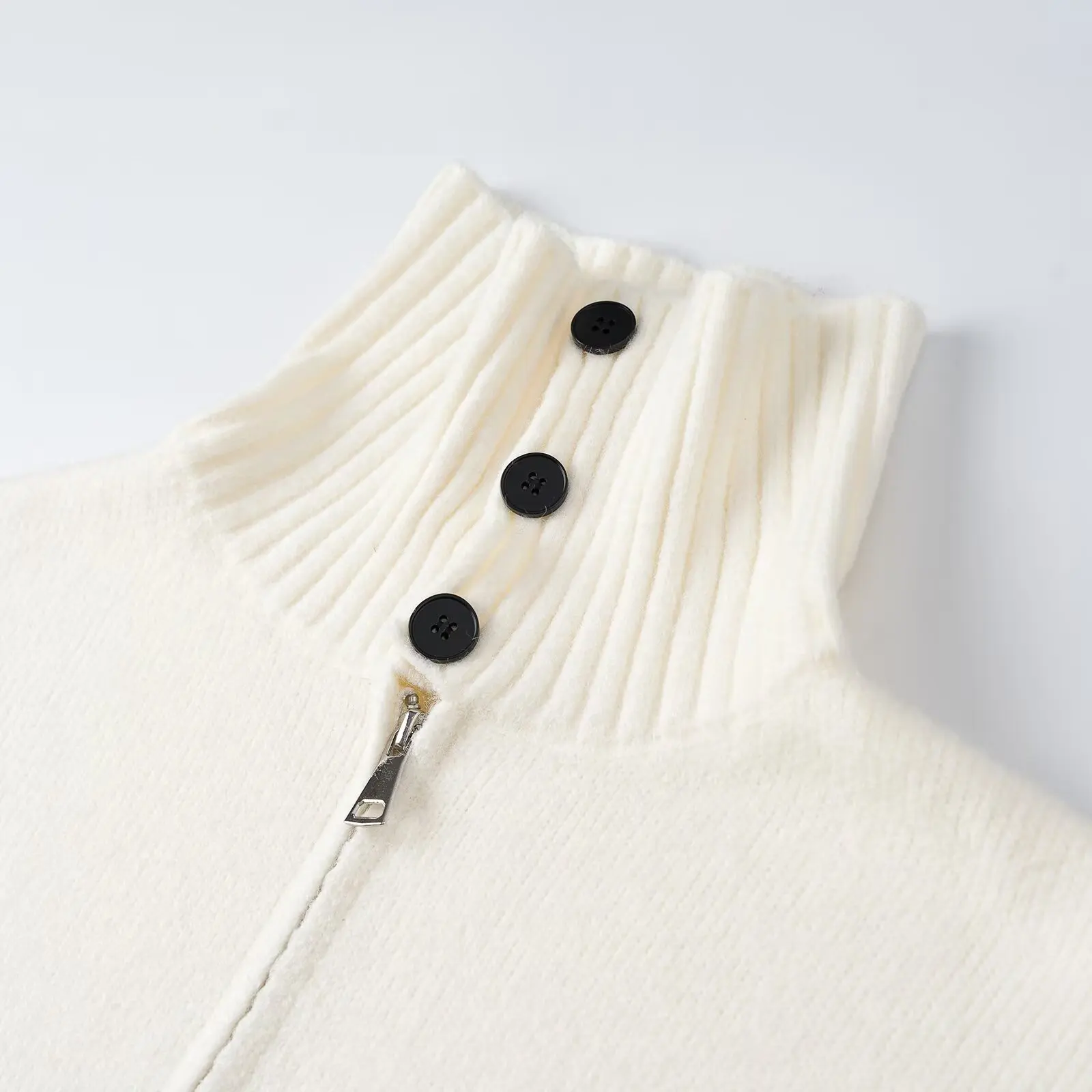 JNLEAOG Autumn New Women's Comfortable Casual Knitted Stand Collar Multi-Color Double Head Zipper Open Cardigan Fashion Style